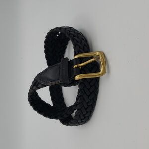 Woven Braided Black Leather Belt 100% genuine leather Solid Brass Buckle 32